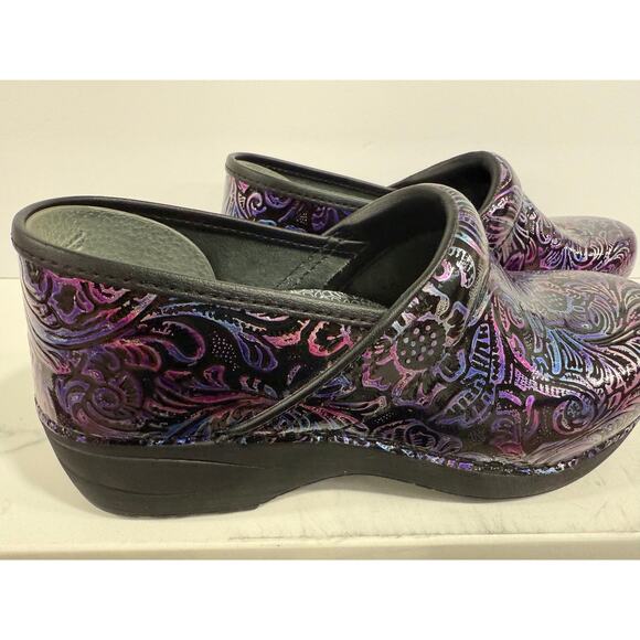 Dansko XP 2.0 Clogs 39 Floral Paisley Patent Nursing Work Comfort Purple - Picture 4 of 12